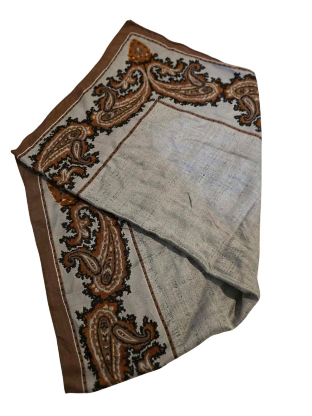 Vintage Bohemian Earth Tone Paisley Print Border Square Scarf Neck Wrap